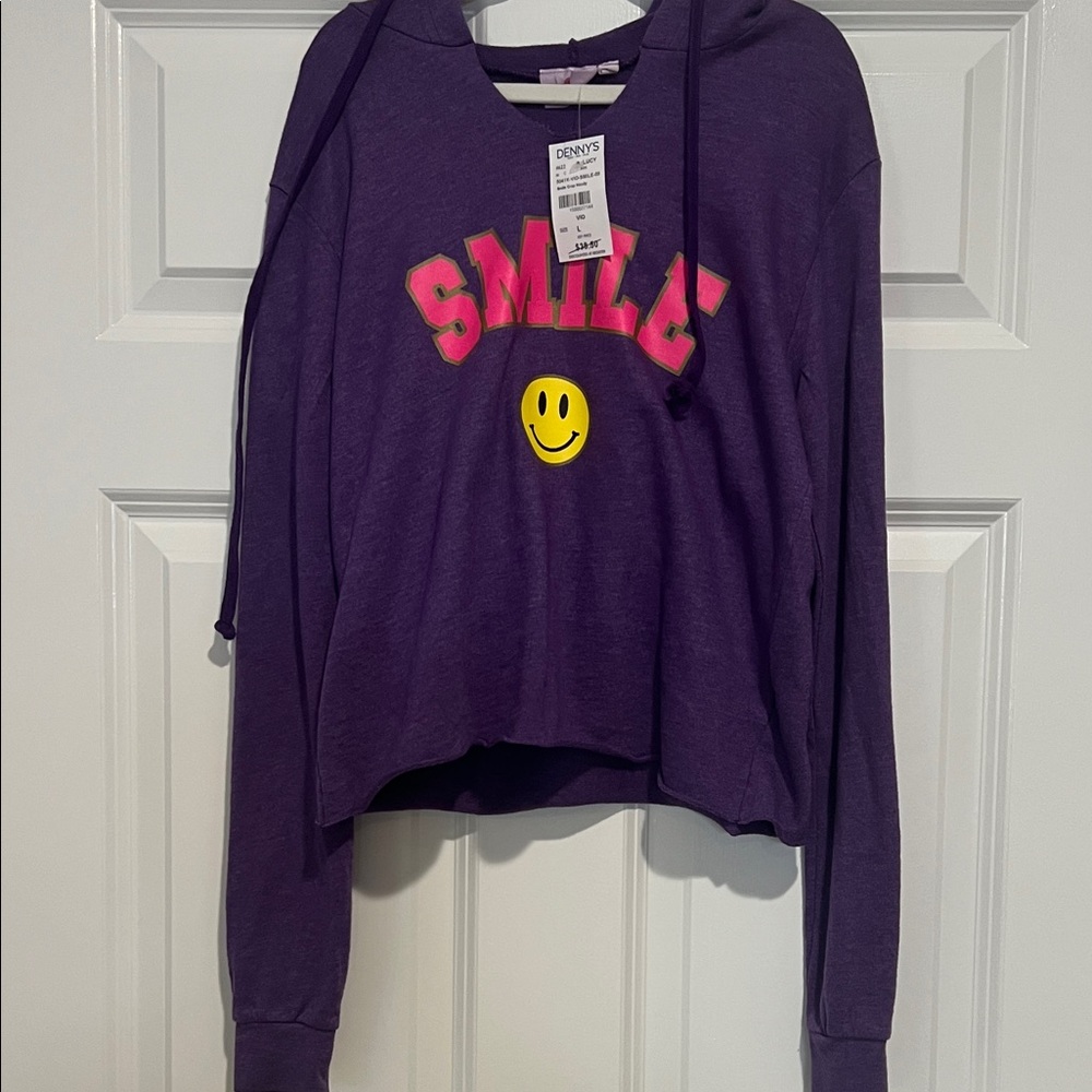 Purple SMILE Crop Hoodie- purchased at Dennys NEW